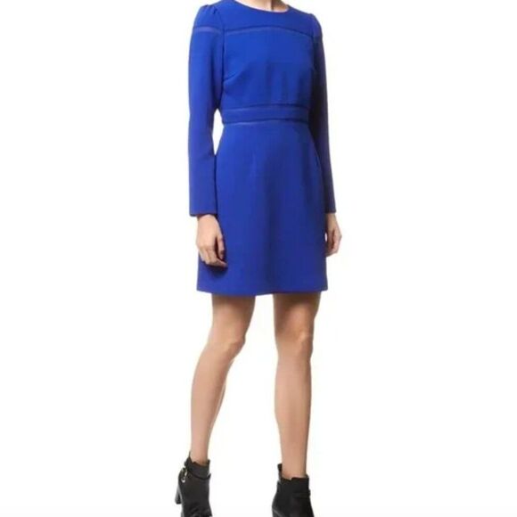REISS Cobalt Blue "Gigi" Mini Dress, Mesh Paneling, Long Sleeve, Size 0 - Picture 1 of 13